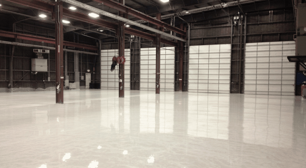 Light Grey Epoxy Floor In A Industrial Warehouse
